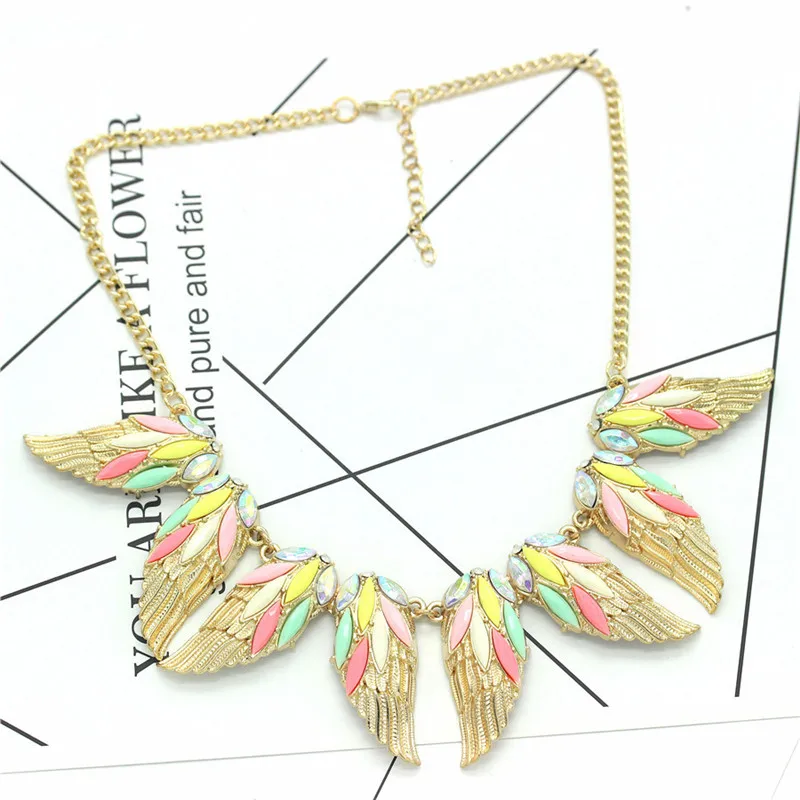 Европа Модные Украшения Сверкающих сплав золота Крылья Ангела Ожерелья и