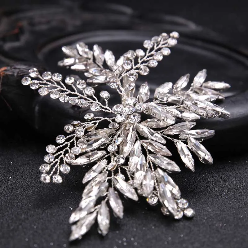 

Wedding Hair Accessories Bride Silver Color Metal Combs Rhinestone Leaf Hair Clip Women Hair Jewelry Barrettes Hair Accessories