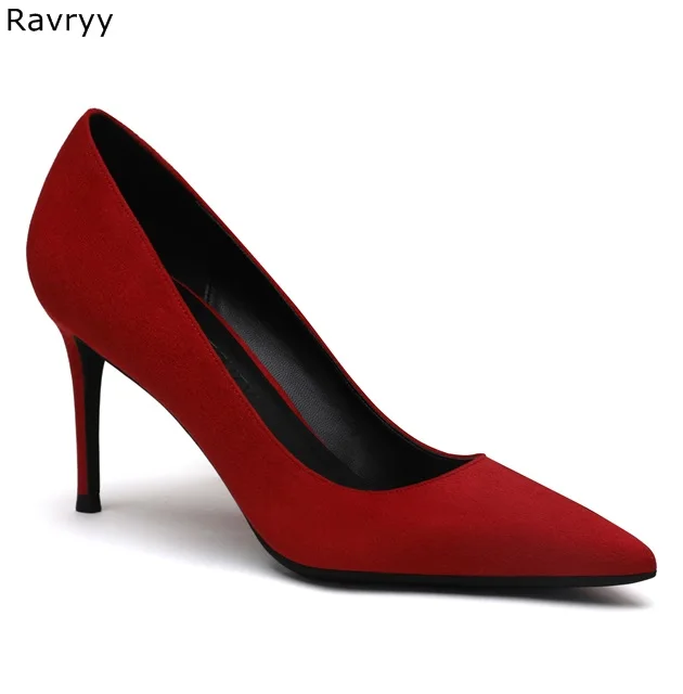 Blue sude leather women's high heel office lady outfits female dress shoes pointed toe thin single slip-on sexy pumps | Обувь