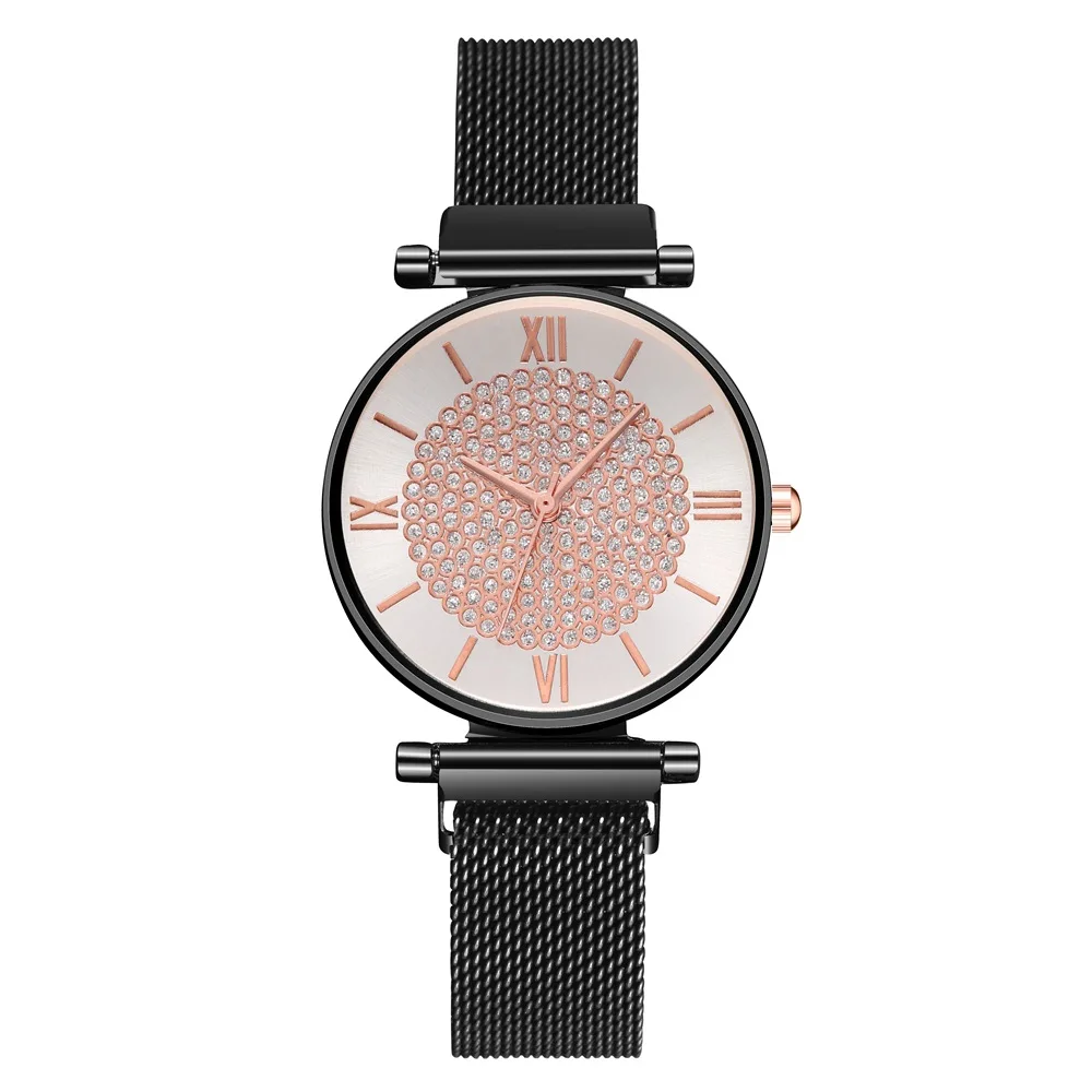 Черный Luxus Frauen Uhren Damen Magnetische звездное небо Uhr Mode Diamant Weibliche кварц Armbanduhren relogio feminino zegarek damski - Цвет: Черный