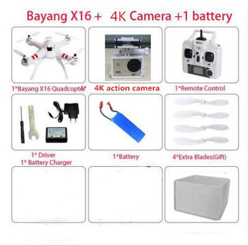 Лидер продаж Bayang X16 бесщеточный двигатель RC Квадрокоптер Дрон вертолет Профессиональный Дрон может держать 2MP wifi и экшн-камера - Цвет: 4k camera 1 battery