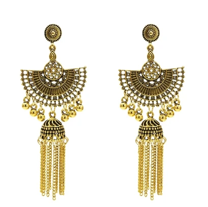 5379g Индийские окисленные серьги Jhumka Jhumki, индийские ювелирные изделия для женщин, золотые, серебряные, длинные серьги с кисточками, с ушками, для афганского, египетского, турецкий Цыганский - Окраска металла: 5379g