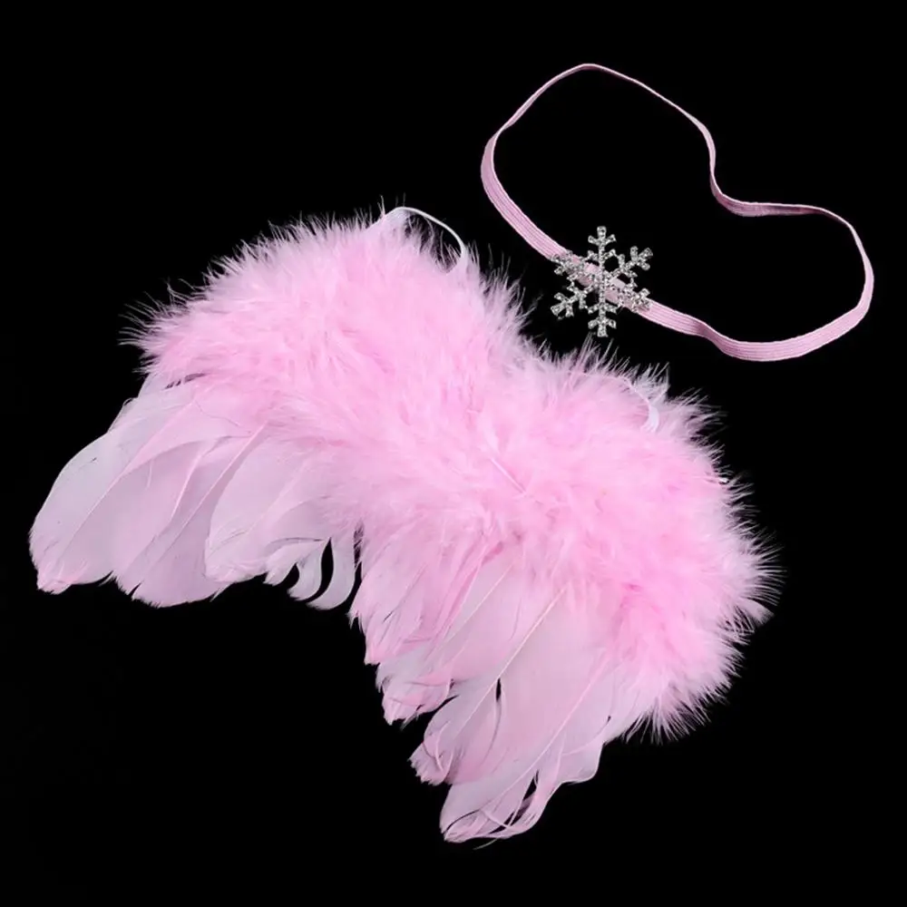 pink x snowflake Милый реквизит для фотографирования новорожденных, состоящий их белых крыльев ангела; костюм из крыльев и повязки на голову; детский реквизит для фотографирования - Цвет: pink x snowflake