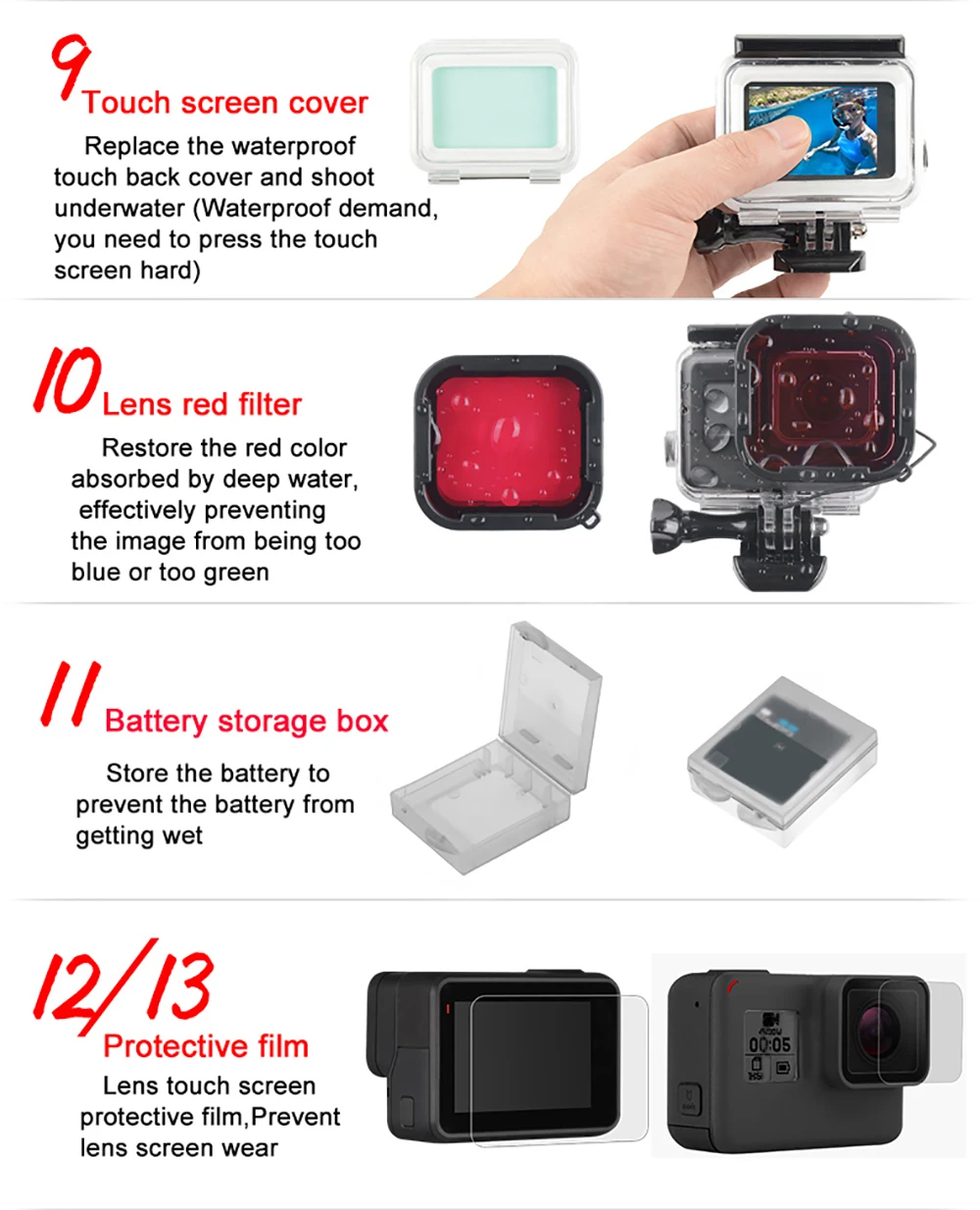 Ruigpro для спортивной камеры gopro, набор для начинающих, для дайвинга, верховой езды, альпинизма, автоспуска, аксессуары для съемки