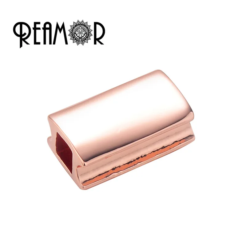 Rose Gold REAMOR 5 шт. металлическая простая пустая квадратная розовая бусина золотого и черного цвета с логотипом на заказ для браслета DIY аксессуары для изготовления ювелирных изделий - Цвет: Rose Gold