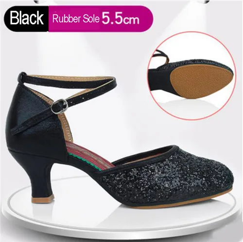 Black 5.5cm Outdoor Бальные, вечерние, современные танцевальные туфли для женщин, девушек, низкий каблук, вальс, танго, танцы, для улицы, закрытый носок, обувь для сальсы - Цвет: Black 5.5cm Outdoor