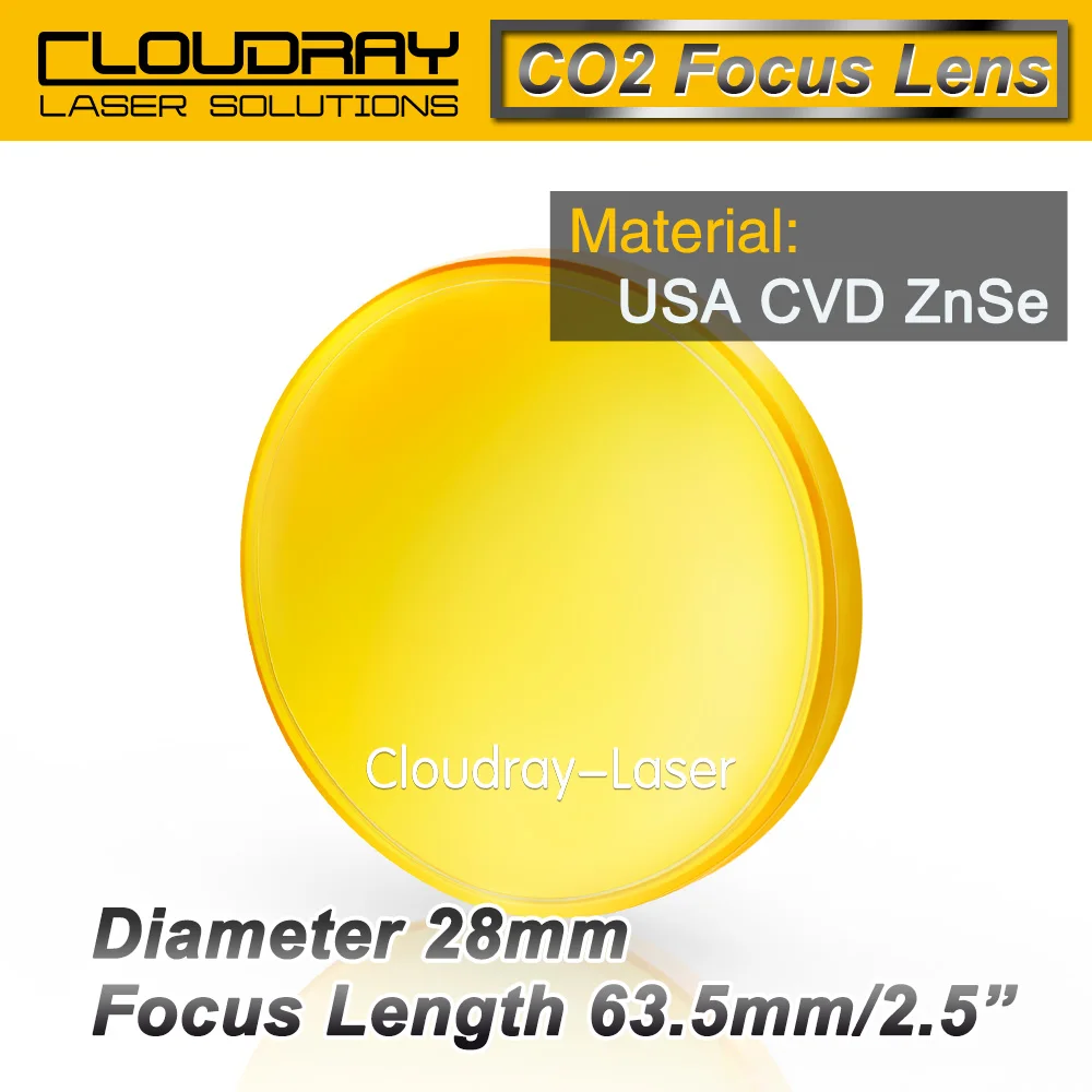 Фокусная линза Cloudray USA CVD ZnSe 28 мм FL 50 8/63 5 2/2. 5/5 &quotдля CO2 лазерной гравировки режущая