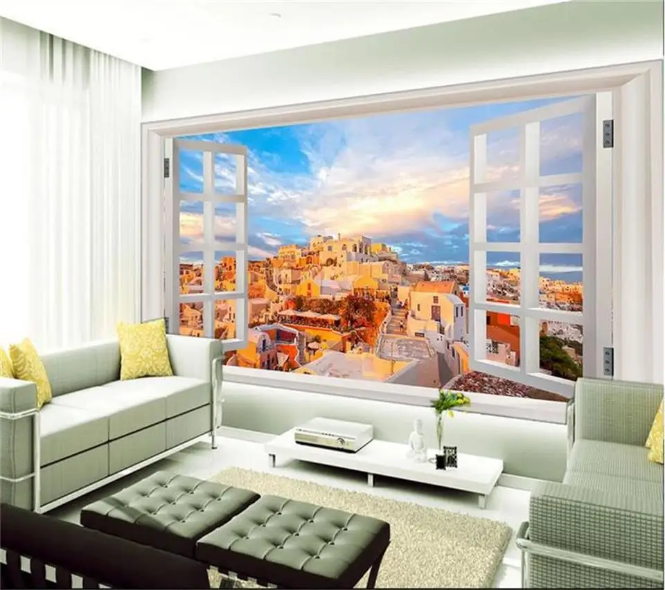 3d wallpaper custom photo mural living room window Mediterranean sea landscape painting sofa TV background for wall | Обустройство