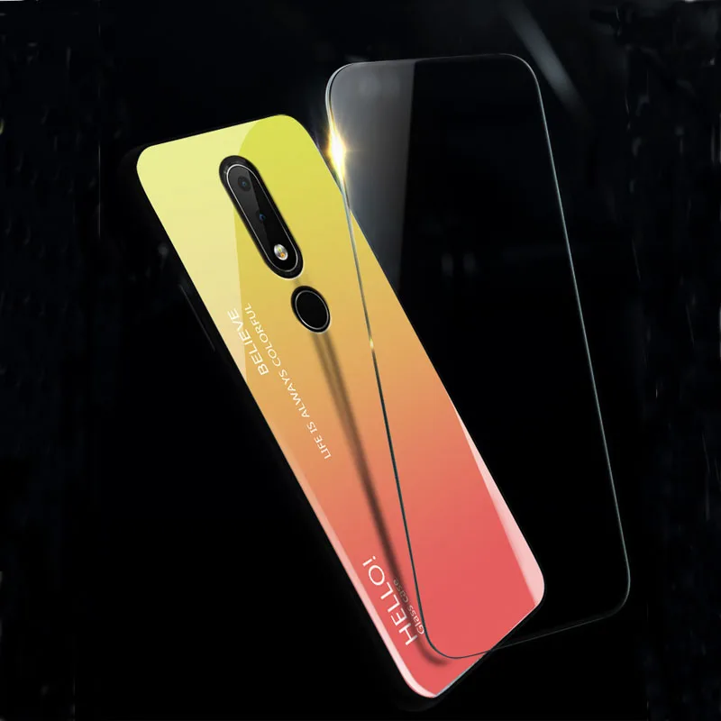Жесткий чехол из закаленного стекла с градиентом и мягкой рамкой для Nokia X6 7 Plus 8 3 1