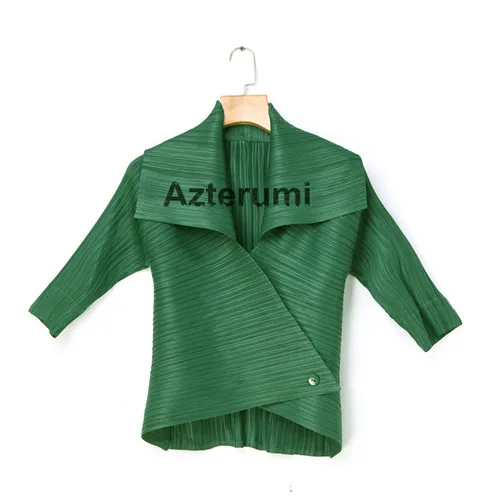 dark green Azterumi специальная плиссированная Женская куртка с отложным воротником Женская открытая стежка пальто с рукавом до локтя Белый Хаки Красный Черный Бежевый Топы - Цвет: dark green