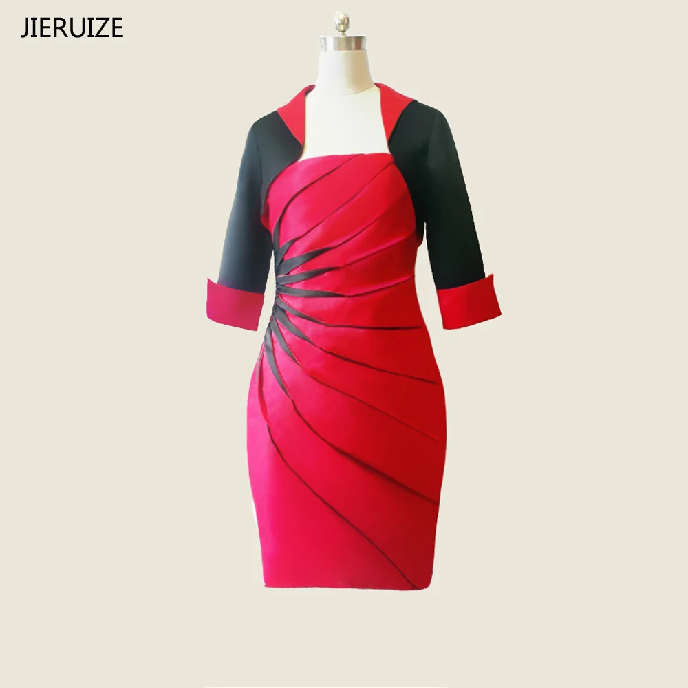 

JIERUIZE Red Black Knee Length Mother of the Bride Dresses With Jacket Short Evening Dresses Plus size Formal Dresses