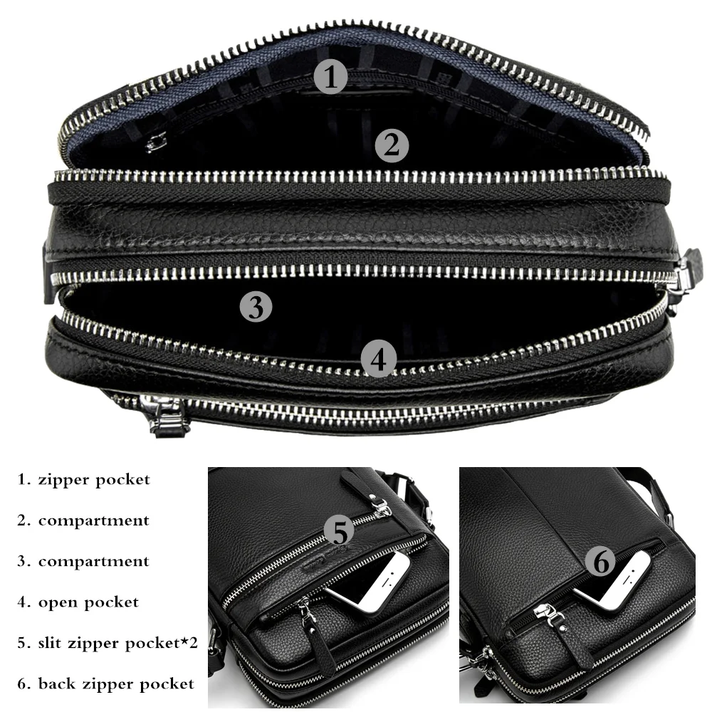 BISON DENIM классическая черная Мужская сумка из натуральной кожи деловая через плечо