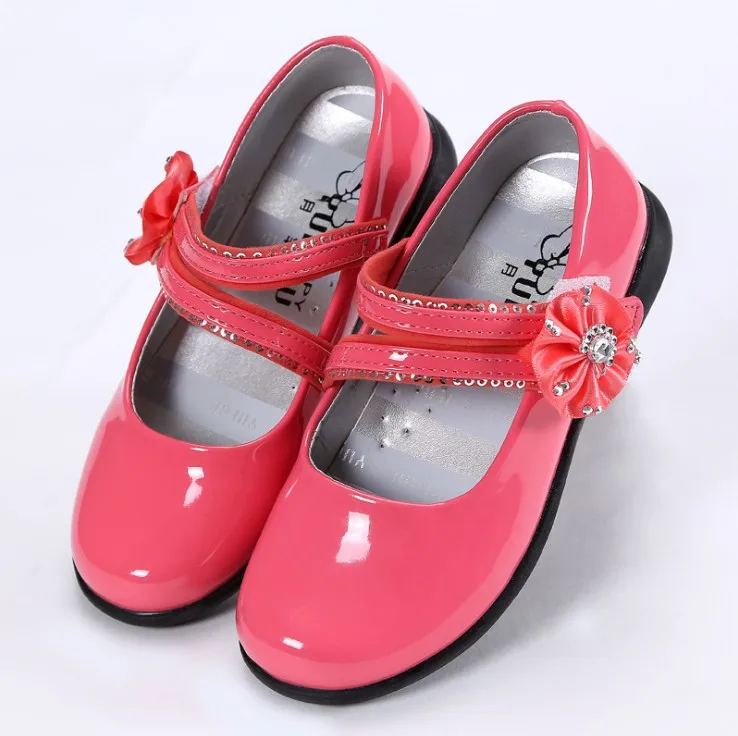 watermelon red Милые детские яркие кожаные тонкие туфли с цветами для девочек-подростков; детская обувь для вечеринок и свадеб; Танцевальная обувь принцессы; школьная обувь - Цвет: watermelon red