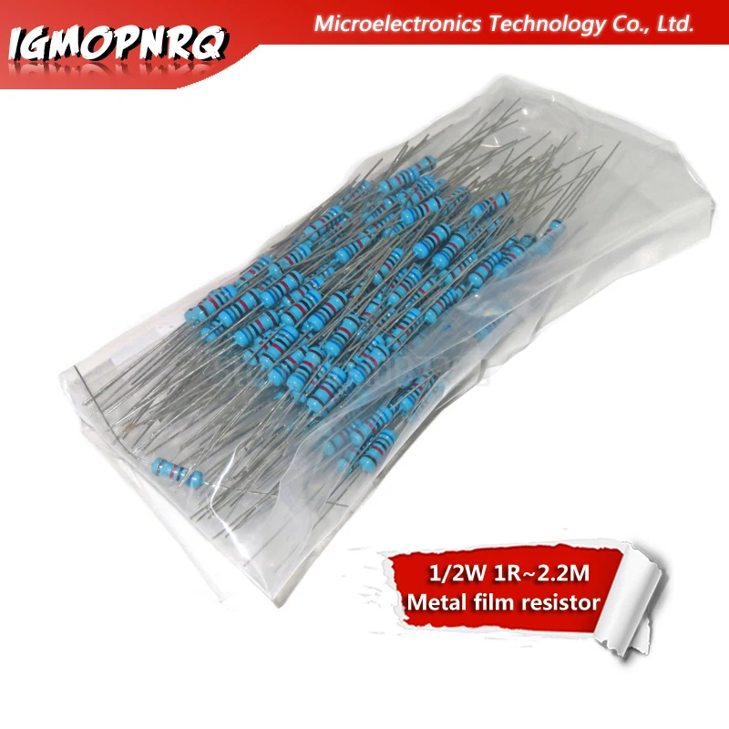 200pcs 1/2W Metal film resistor 1R~2.2M 100R 220R 330R 1K 1.5K 2.2K 3.3K 4.7K 10K 22K 47K 100K 100 220 330 1K5 2K2 3K3 4K7 ohm |