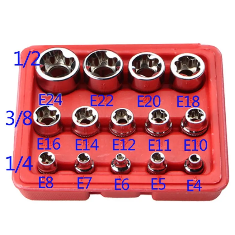 Набор торцевых головок 14 шт./компл. E Torx Star 1/2 дюйма 3/8 1/4 привод E4 E24 инструмент для