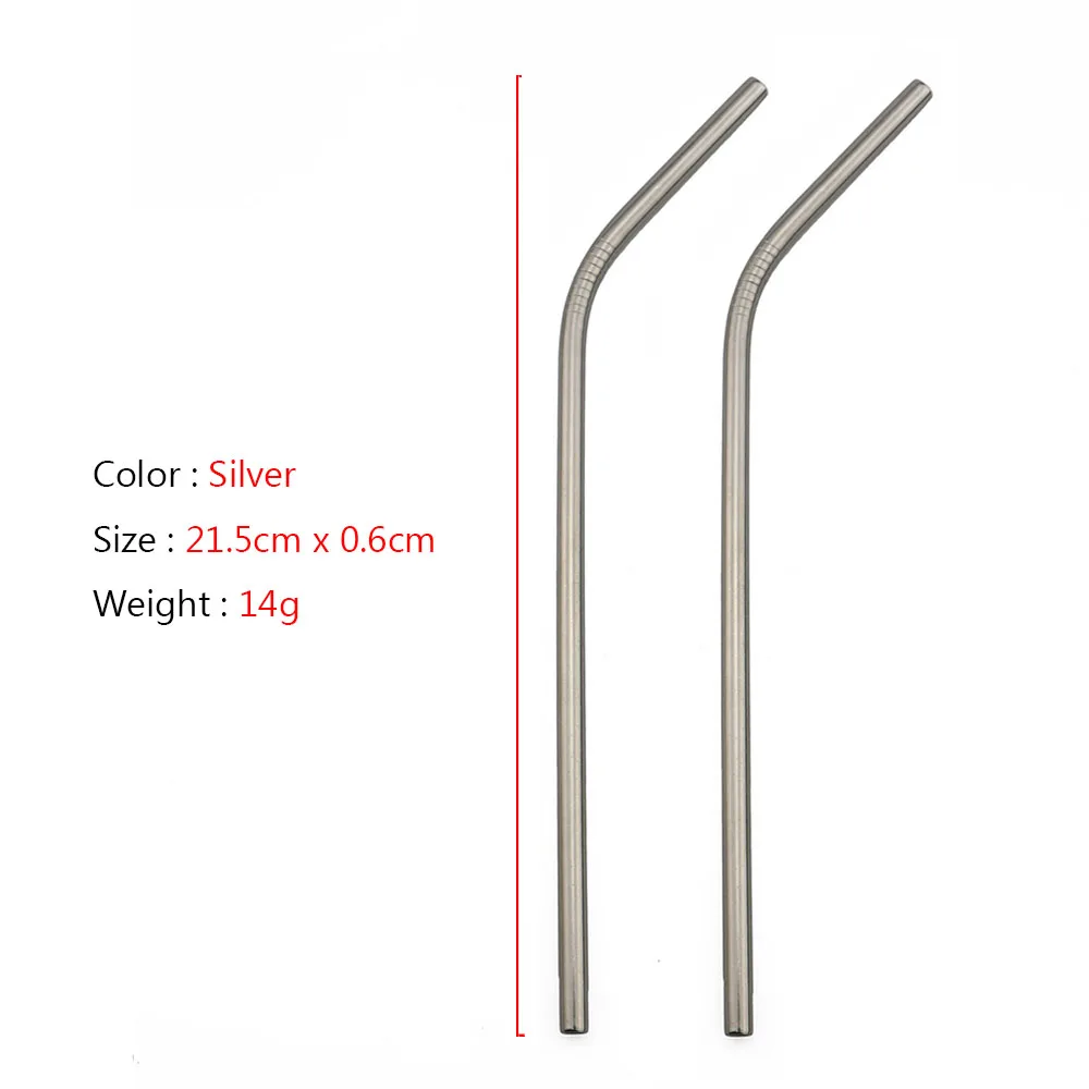 2Pcs Silver Высококачественная соломинки многоразовый металлический соломинки 304 из нержавеющей стали прочная согнутая соломинка для напитков с чистящей щеткой - Цвет: 2Pcs Silver