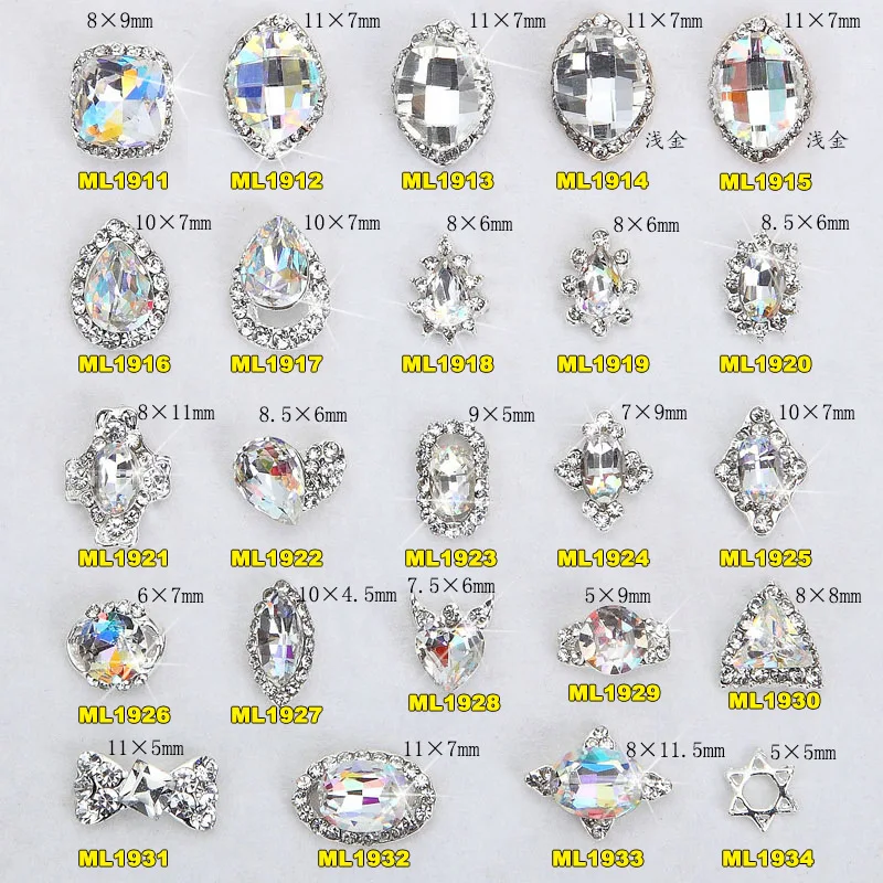 

100pcs Luxury Diamond Clear AB Charms 3D K9 Glass Alloy Crystal Stones Big Fashion Decoration 24 Shapes Polish Jewelry Charms