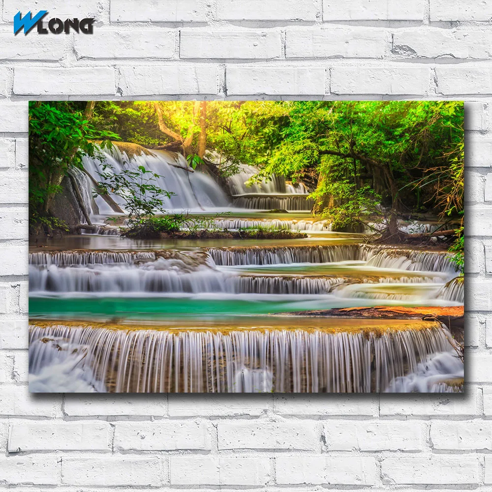 

Wlong Printing Waterfall Green Photo Painting Wall Art Picture Home Decor Living Room Modern Canvas Print Paintings No Frame