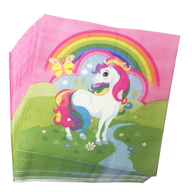 Unicorn 20 шт./лот, милые радужные бумажные салфетки с принтом на день рождения для взрослых и детей, вечерние салфетки - Цвет: Unicorn