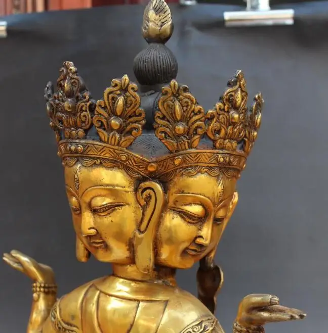 S5137 20 "тибетская бронзовая позолота 4 головки 8 подставок Ваджра Ushnishavijaya Namgyalma
