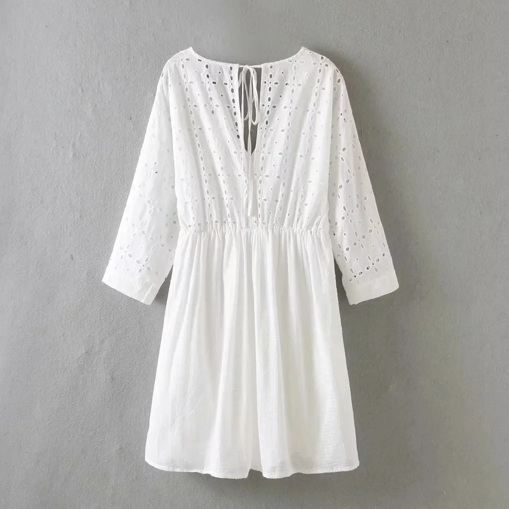 Женское винтажное платье с вышивкой белое пляжное мини v образным вырезом