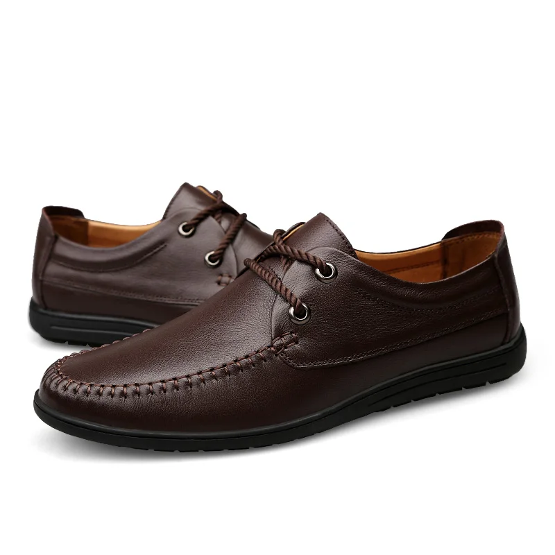 2021 New Spring Summer Men's Shoes Casual Breathable Platform Man Leather Genuine Classic Brown Black Hollow For Men | Обувь