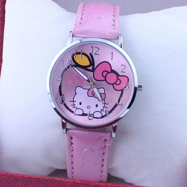 Новые Модные Детские кварцевые наручные часы с рисунком hello Kitty розового цвета для девочек
