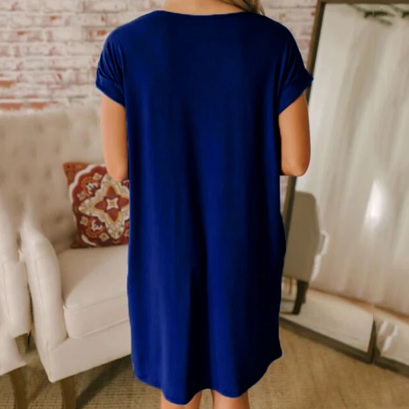 Женское свободное Повседневное платье с коротким рукавом и V-образным вырезом