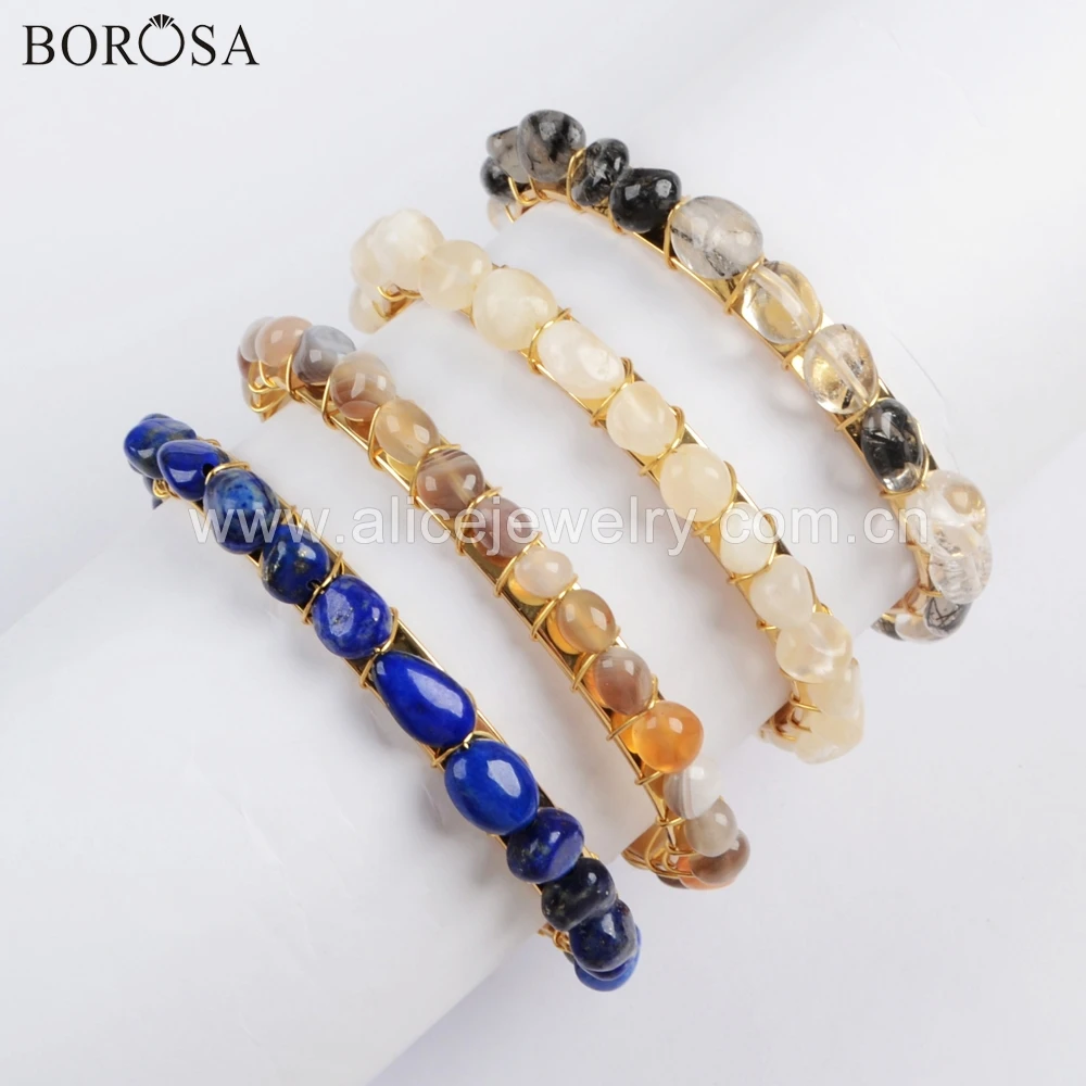 Браслет-манжета BOROSA 5 шт. из натурального кварца кристалл для волос Агаты лазурит