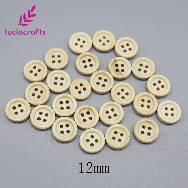 Lucia crafts 24 шт./лот 12 мм/13 мм/15 мм с 4 отверстиями натуральный круглый Woodden snap кнопки Швейные DIY украшения для одежды, аксессуары E0118 - Цвет: 12mm