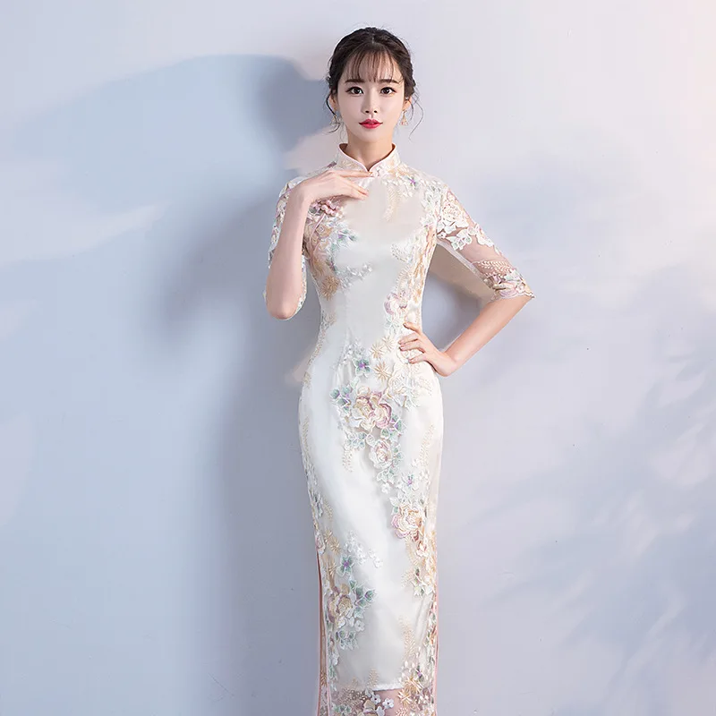 Wedding Party Cheongsam Oriental Evening Dress Chinese Traditional Women Elegant Qipao Sexy Long Robe Retro Vestido S M L XL XXL |