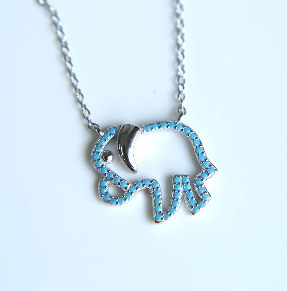 Женское Ожерелье-Слон из 100% серебра 925 пробы с голубой бирюзой новинка 2019 модные