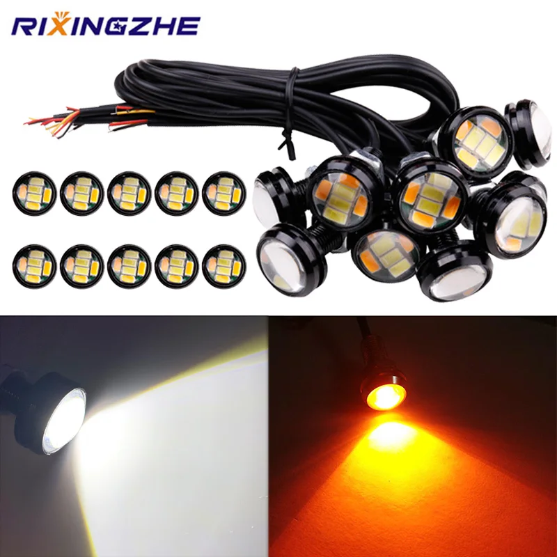 RXZ 10 шт. лампа &quotОрлиный глаз&quot 23 мм 6SMD двухцветные DRL дневные ходовые огни