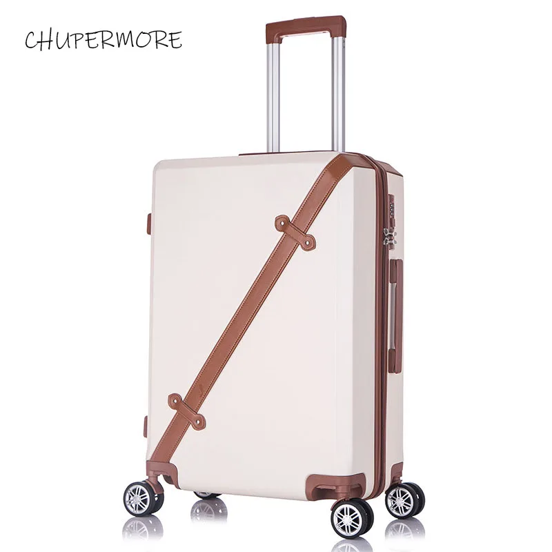 beige Chupermore модные ретро сумки на колёсиках наборы Спиннер милый чемодан колеса 20 дюймов женские сумки для путешествий пароль тележка - Color: beige