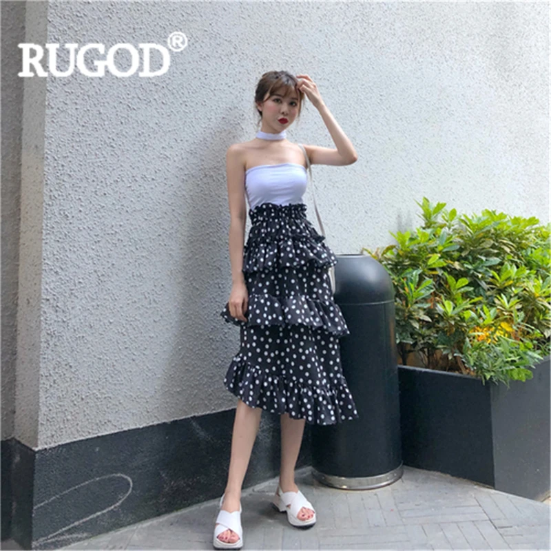 Женская длинная юбка из шифона RUGO Элегантная Лоскутная Асимметричная в горошек с