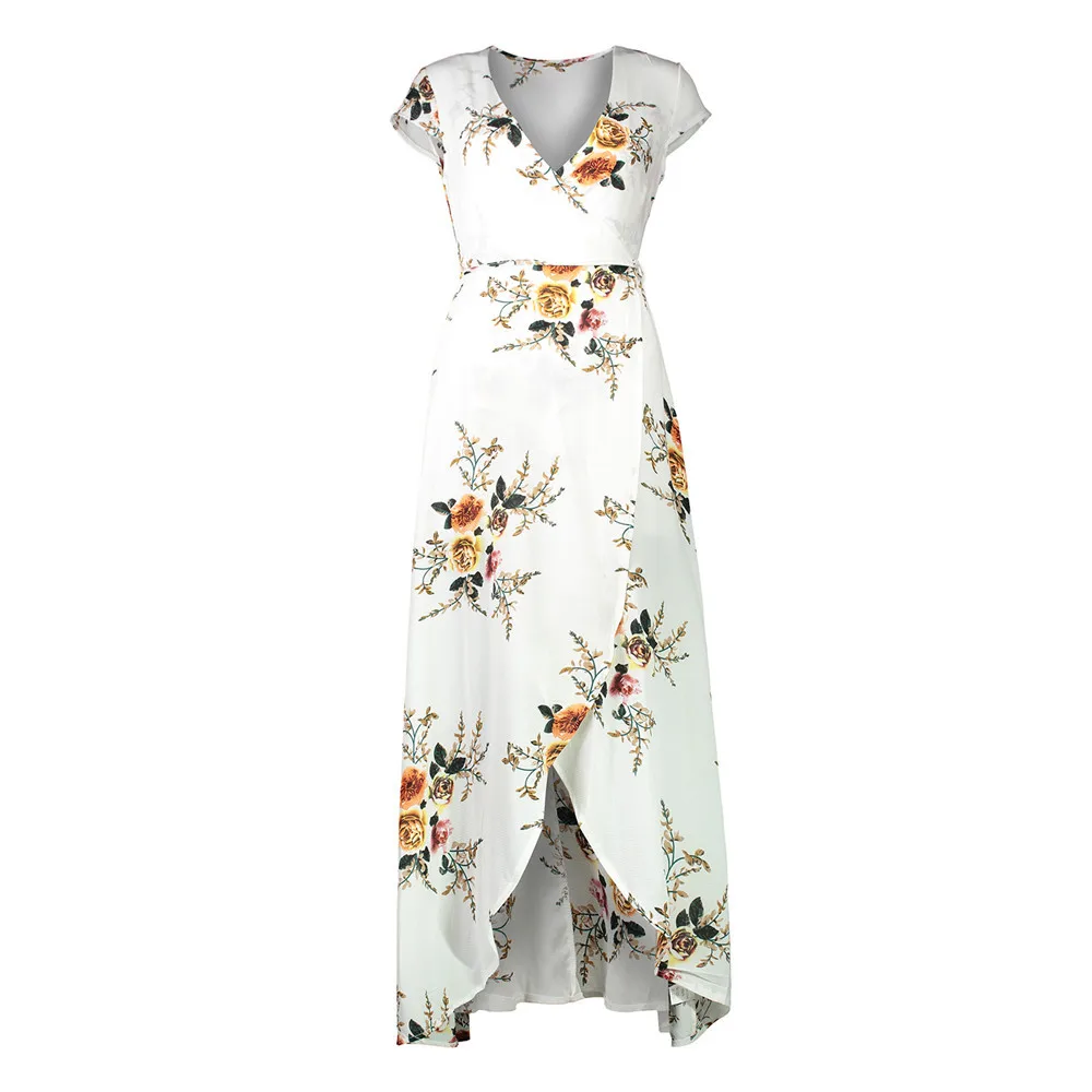 

Women's V-collar printed chiffon sexy open-forked beach holiday dress sweater dress