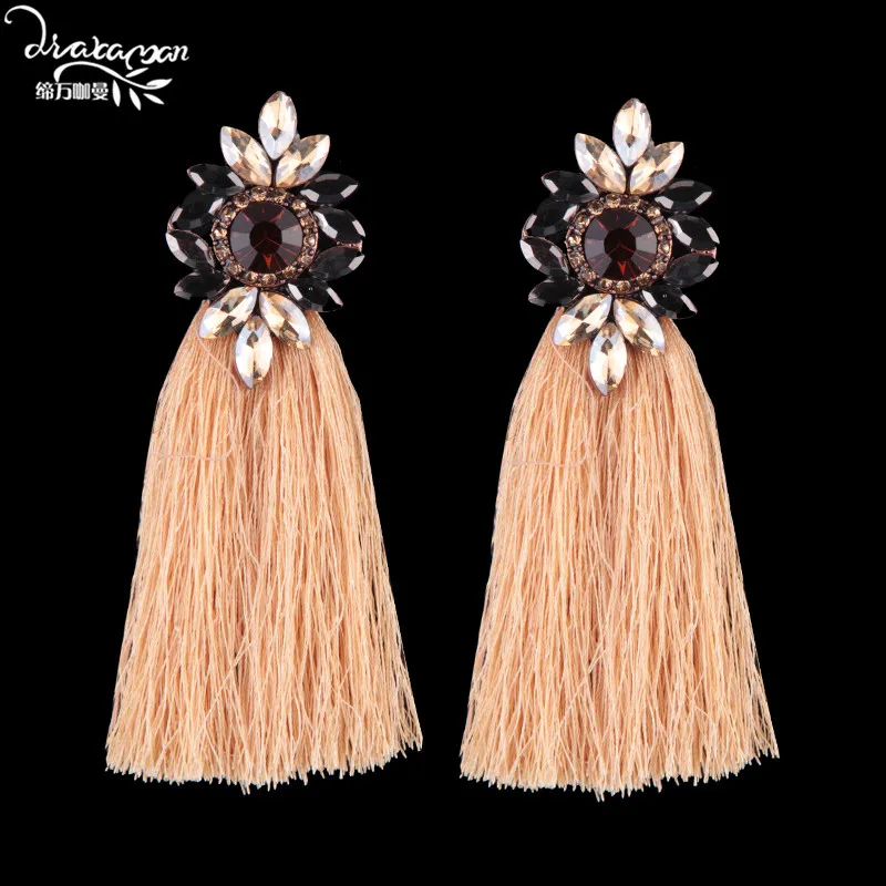 Dvacaman, брендовые этнические длинные серьги с кисточками, женские, Boho, цветные, хрустальные стразы, висячие, для женщин, массивные, вечерние, ювелирные изделия