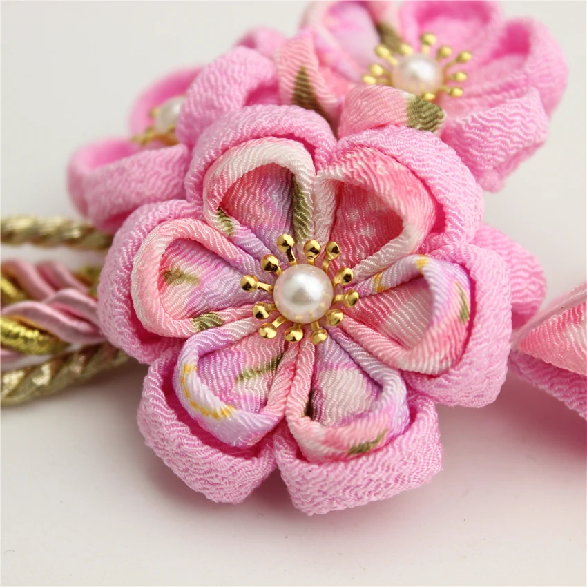 Японский стиль tsuami Kanzashi Розовый Красный Цветок сакуры заколка для волос кимоно гейши ручной работы головной убор HW001