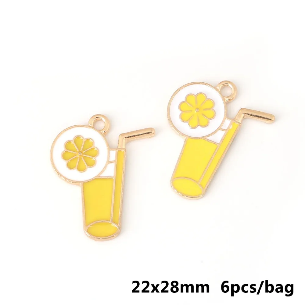 6pcs/bag Sweet Style Lemon Cup Enamel Charm Trendy Oil Alloy Pendant for Jewelry DIY Findings Necklace Bracelet Earring Making | Украшения