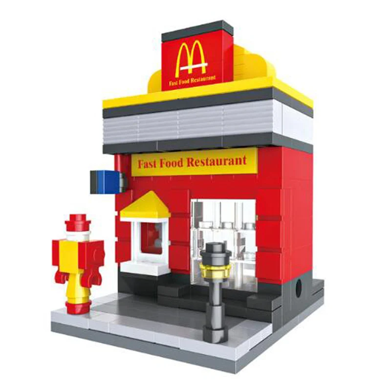 Модели строительные наборы 3D Мини Legoingly City Street розничный магазин McDonald Cafe Apple мини