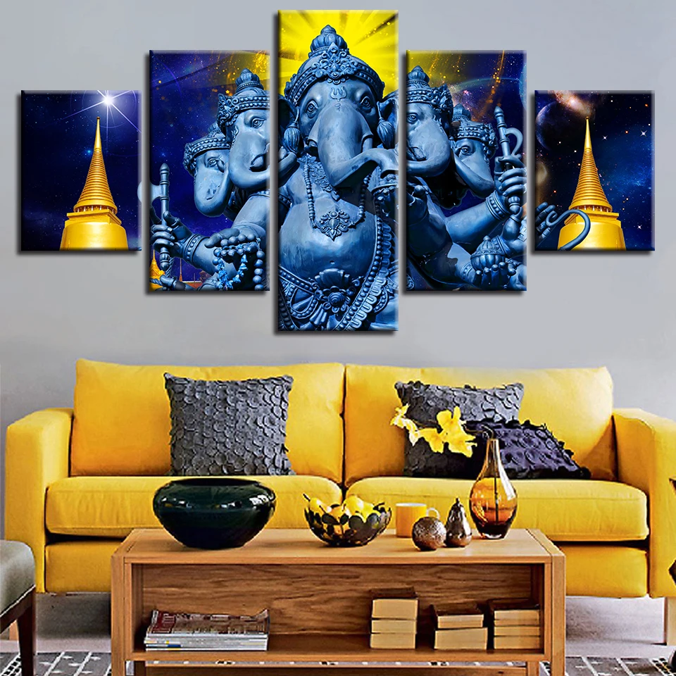 Living Room Wall Decor HD Printed Pictures 5 Pieces India Religion Elephant God Ganesha Poster Modular Canvas Painting Frame Art | Дом и сад