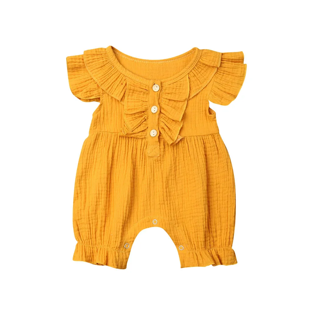 Summer Infant Baby Boys&Girls Fly Sleeve Ruffles Solid Romper Jumpsuit Clothes bebek tulum baby jumpsuit linen baby clothes