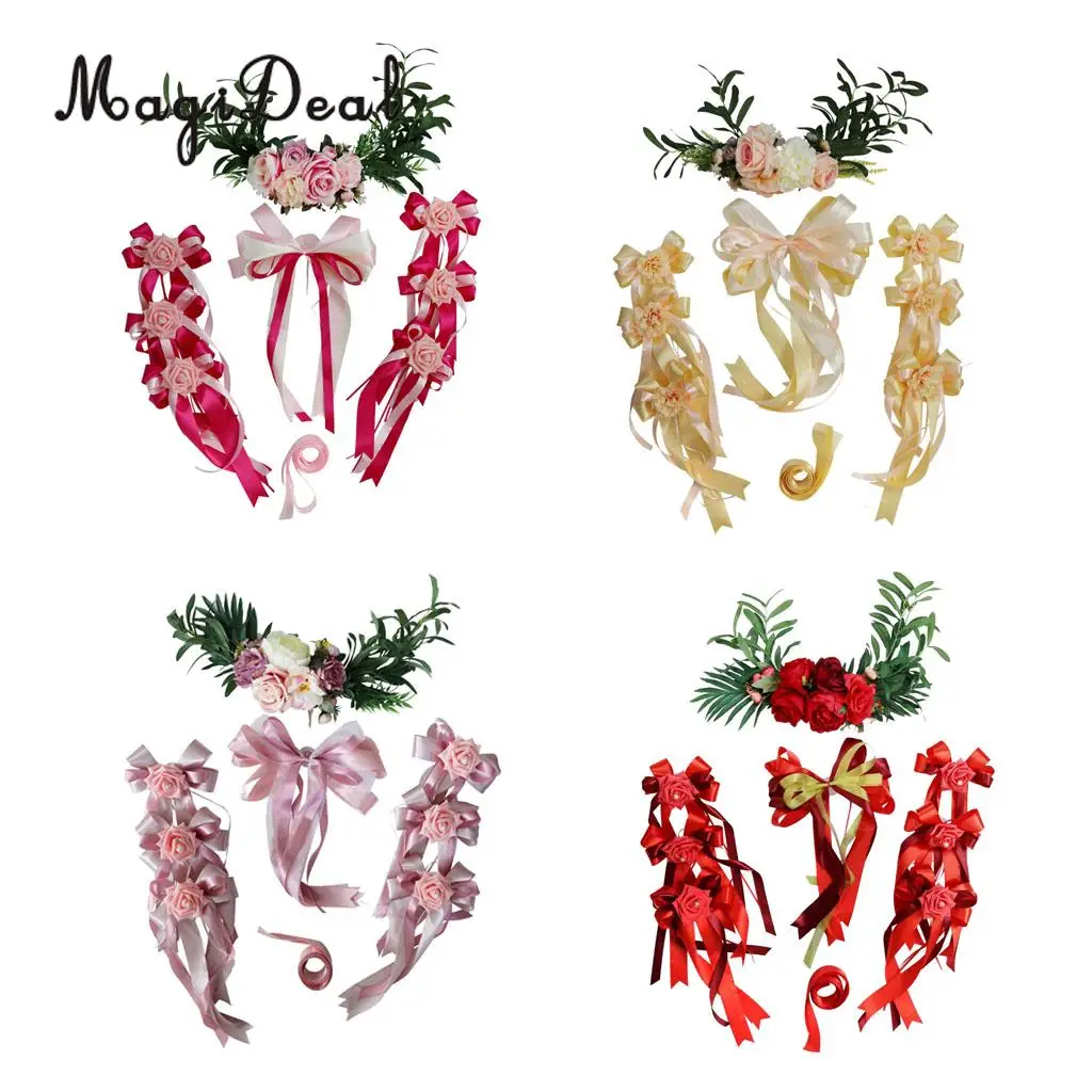 9 шт. свадебный набор для украшения автомобиля Искусственный шелк цветок лента и