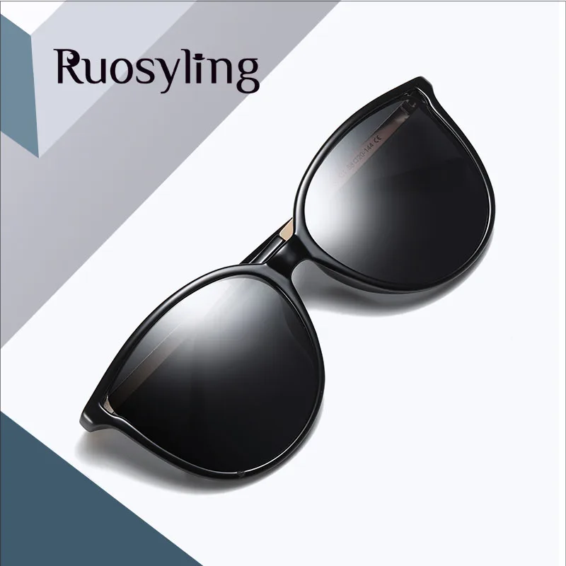 Ruosyling UV 400 Cat Eye Sunglasses Women Polarized Dark Sunglasses for Women Shades Girls Pink Lens Cat Eye Eyewear Diamond