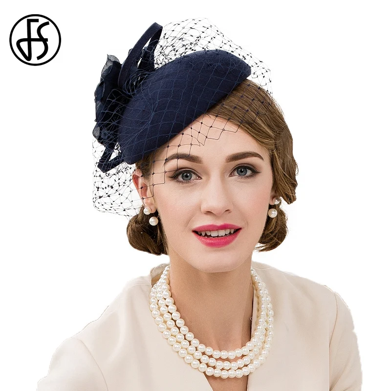 Женская фетровая шляпка Таблетка FS с вуалью и цветами для церкви торжественных