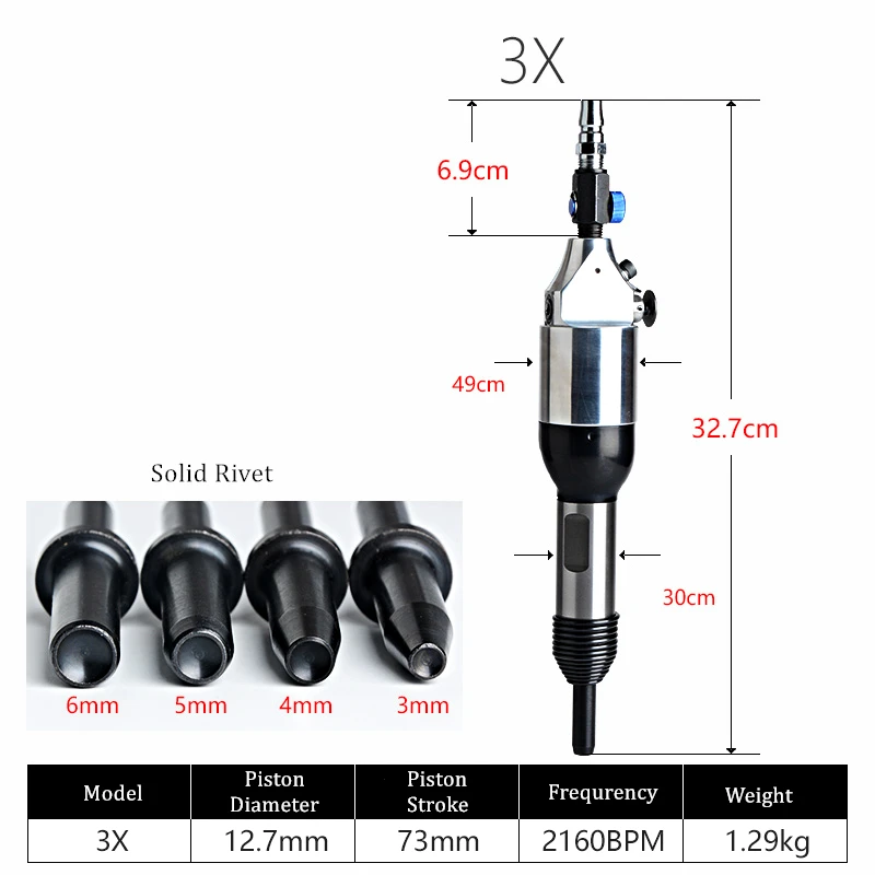 Пневматический заклепочник-молоток промышленного класса для полутрубчатых и