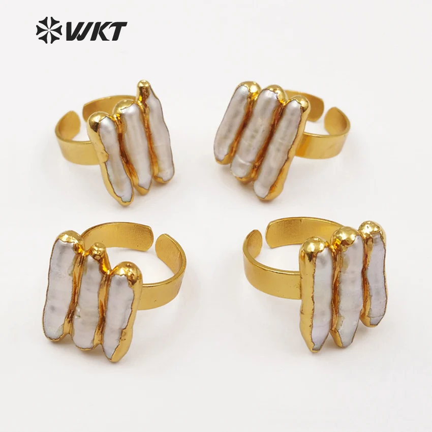 Женское кольцо с пресноводным жемчугом регулируемое геометрической формы