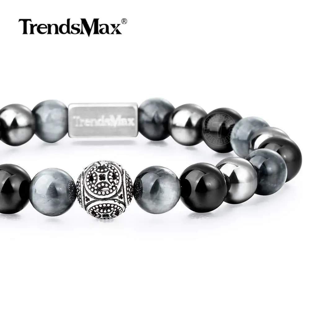 Trendsmax A + натуральный камень стрейч стерлингового серебра 925 браслет смешанные