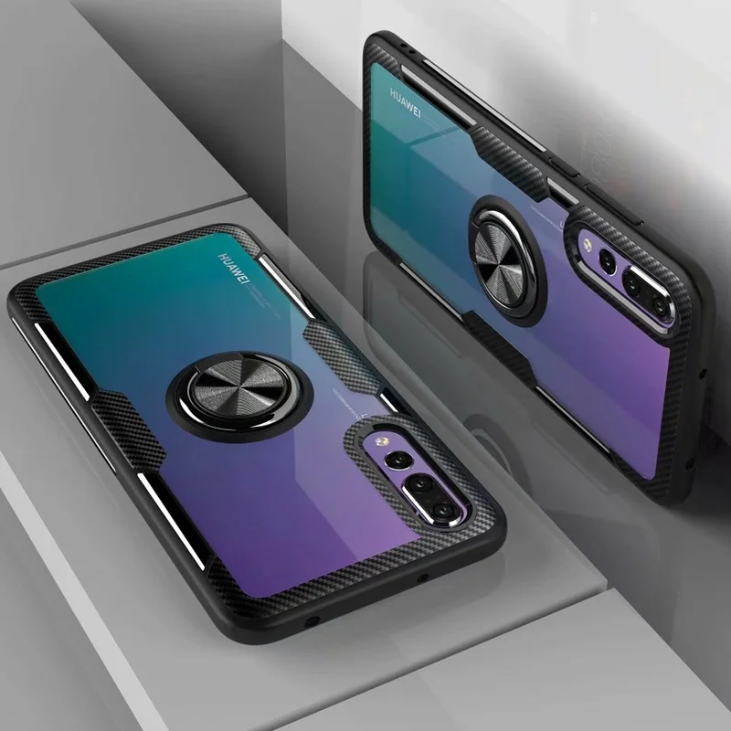 Чехол для Huawei P20 P30 Pro P40 lite Прозрачный ударопрочный чехол с кольцом на палец