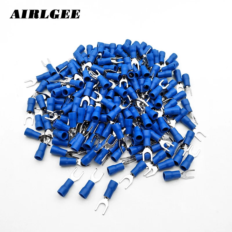 

200 Pcs/Pack SV1.25-4 AWG 22-16 Blue Pre Insulated Fork Terminals Cable Connector U-Type Crimp pressed terminals Free shipping